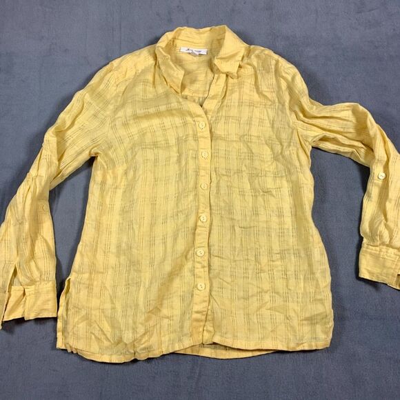 JM Collection Women's Size 10 Yellow 100% Linen Long Sleeve Button Up Collared‎ - Picture 1 of 10